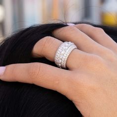 Right Hand Rings For Women Diamond, Chunky Diamond Wedding Band, Chunky Diamond Rings, Wide Diamond Bands, Cocktail Ring Designs, Stunning Rings, Rings Solitaire, Country Ideas, Ring Inspiration