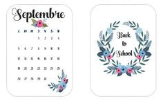 the back to school calendar is shown with flowers and leaves on it's side