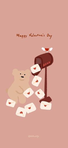 a valentine's day card with a bear and mailbox