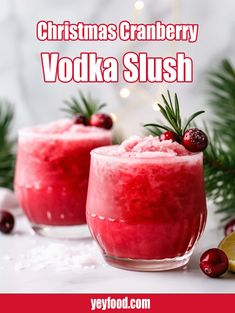 christmas cranberry vodka slush recipe in two glasses