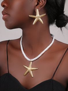 1 Set Of 3 Pieces Simple Fashion Starfish Pendant Necklace Marine Style Exaggerated Earrings Personalized Ladies Jewelry Set Gold    Zinc Alloy     Women Fashion Jewelry, size features are:Bust: ,Length: ,Sleeve Length: Ocean Style, Ocean Fashion, Starfish Pendant, Women's Jewelry Sets, Girl Jewelry, Conch Shell, Watches Women Fashion, Shell Jewelry, Simple Fashion