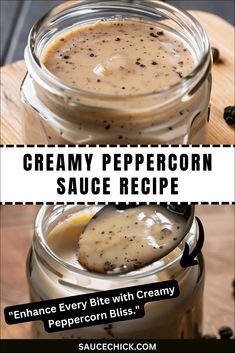 creamy peppercorn sauce recipe in a mason jar