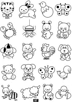 the different types of cartoon animals are shown in black and white