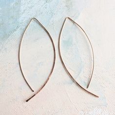 Rose Gold Threader Earrings - Almond Hoops - minimalist jewelry, open hoops rose gold earrings, hook Modern Rose Gold Threader Earrings, Minimalist Rose Gold Wrap Earrings, Simple Rose Gold Earrings With Ear Wire, Minimalist Rose Gold Sterling Silver Threader Earrings, Delicate Rose Gold Threader Earrings For Everyday, Rose Gold Drop Threader Earrings, Minimalist Rose Gold Teardrop Earrings, Gold Threader Earrings, Minimalist Rose