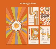 an orange and white advertisement with flowers on the front, two flyers for new year's eve