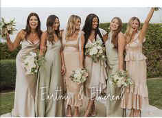 a group of women standing next to each other holding bouquets and flowers in their hands