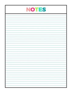 a notepad with the word notes written in multicolored letters on it,