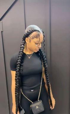 2 Stitch Braids With Curls, Two French Braids With Curls, 4 Braided Ponytail, 2 Braided Ponytail Hairstyles, 2 Boho Feed In Braids, Jumbo Braids For Black Women, Two Big Braids, Easy Hairstyles With Braiding Hair, Boho Braided Ponytail