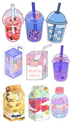 an image of some food and drinks stickers