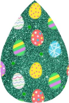 a green glitter easter egg with colorful eggs on it