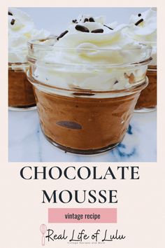 chocolate mousse with whipped cream in a jar