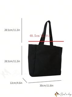 BirdinBag - Spacious Polyester Black Shopper Bag with Minimalist Design Square Black Bag With Pockets, Black Square Bag With Pockets, Black Square Bags With Pockets, Black Square Canvas Bag For Daily Use, Black Square Canvas Bag For School, Black Square Canvas Bag With Adjustable Strap, Black Square Canvas Shopping Bag, Minimalist Black Rectangular Bag, Simple Black Rectangular Shoulder Bag