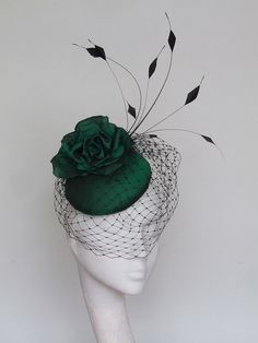 Emerald Green Fascinator Royal Ascot Hat | Etsy Green Fascinator With Handmade Flowers For Party, Elegant Green Fascinator For Church, Elegant Green Church Fascinator, Green Handmade Flowers Wedding Fascinator, Elegant Green Top Hat For Party, Green Evening Fascinator Hat, Green Evening Fascinator, Green Evening Hat, Elegant Green Top Hat For Evening