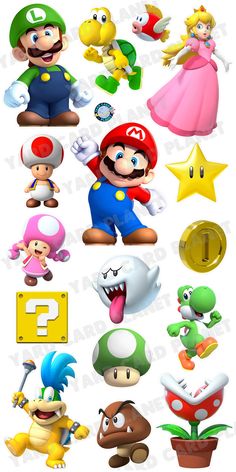 the mario and luigi bros characters are all in different poses, with each character's name