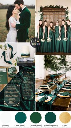 green and gold wedding color palettes for the bride, groom, and guests to choose from