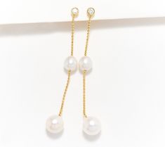 If diamonds are a girl's best friend, then pearls are a close second. These dangly earrings marry the two in a bold and vibrant way, with a chain embellished with Ming cultured pearls topped by a sparkly simulated diamond. The best of both worlds, indeed. From Honora. Pearl Dangle Earrings, Handmade Ideas, Pearl Earrings Dangle, Dangly Earrings, Best Of Both Worlds, Earrings Sterling Silver, Diy Earrings, Cultured Pearls, Girls Best Friend