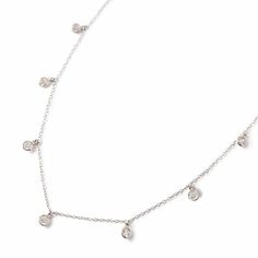 This sparkly dainty choker from our signature O Collection, features hanging bezel set crystals on a delicate Rolo chain. Pair it with other necklaces from this collection. Our patented connectors let you easily link and layer necklaces in any order you desire. Crystal Diameter 4mm Adjustable chain: 13-16in (33-40cm), 15-18in (38-46cm) When layered, chain length is: 13-19in (33-48cm), 15-21in (38-53cm) Learn more .925 Sterling Silver Spring clasp closure Hypoallergenic, lead and nickel free #154 Necklace Silver Layered, Layer Necklaces, Hanging Necklaces, Layered Choker Necklace, Ring Bracelet Chain, Silver Necklace Set, Layered Chain, Dainty Choker, Back Jewelry