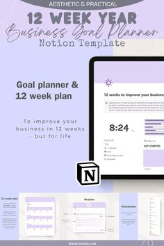 Boost your business with the 12 Week-Year Notion template by EllaNotionDesigns. Includes goal planner, marketing strategy, social media plan, daily habit tracker, and worksheets to improve sales, structure marketing, and stay focused. Social Media Plan, Daily Habit Tracker, Folder Templates, Budgeting Tools