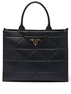 black calf leather triangle logo gold-tone logo lettering top zip fastening two top handles main compartment internal zip-fastening pocket Prada Bag Drawing, Prada Bag Aesthetic, Prada Leather Tote, Prada Tote Bag, Insta Captions, Drawing Bag, Large Leather Tote Bag, Prada Accessories, Black Leather Tote Bag