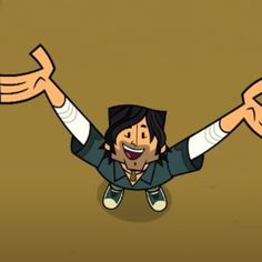 an animated image of a man holding his hands up in the air with both arms stretched out