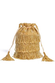 "Fringe Flapper Sensation makes this Bucket bag the one and only. Hand Embellished throughout in beads art-deco design with fringed finishing. With a luxurious satin inner and beaded strap and a perfect for the finishing touch for any other special occasions like prom or pair with jeans. You can easily fit your iPhone and make up.   Longer Strap length approx. 40\" Please note that the actual colors may vary slightly from the one you see on your screen due to monitor restrictions. We try to adjust the color to match the real one as much as possible. Please feel free to contact us for further information." Great Gatsby Art, Flapper Art, Gatsby Art, Beads Art, Beaded Strap, Bucket Bags, Anniversary Trips, Wedding Headband, Accessories Collection