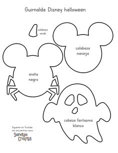 mickey mouse cut out for halloween with the names and numbers on it, including two faces