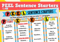 a poster with the words pel sentence starter on it