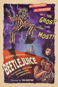 the movie poster for beetlejuice starring actors