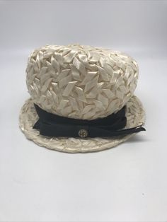 Vintage 30’s 40’s United Hatters Straw Hat Ladies 20” inside brim. This is in amazing condition . It will come with hat pin on the side of the band . The button shows some age on the front of the band. The inside brim measures 20” . May need shaped a bit depending on how you want to wear it. Adjustable Curved Brim Gatsby Hat, Gatsby Style Adjustable Hat With Curved Brim, Adjustable Gatsby Hat With Curved Brim, Gatsby Style Wide Brim Adjustable Hats, Vintage White Fedora With Short Brim, Classic Flat Brim Straw Hat For Party, Retro Cream Hat With Curved Brim, Vintage Adjustable Hat Bands For Kentucky Derby, Retro Adjustable Brimmed Boater Hat