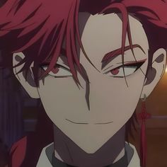 an anime character with red hair staring at the camera