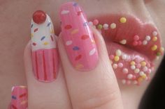 Cupcake Nail Art, Pink Nail Art Designs, Lipstick Art, Pink Nail Art, I Love Nails, Pink Nail, Orange Nails, Pinkie Pie, Lip Art