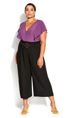 Easy Crop Pant - black Plus Size Parisian Style, Capri Pants Outfits, Culotte Style, Black Palazzo Pants, Fashion Promotion, Mom Outfit, Belt With Buckle, Black Capri Pants, Gaucho Pants