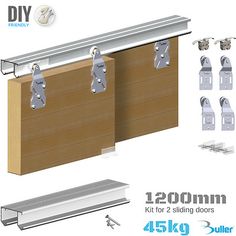 sliding door hardware kit for 2 sliding doors with lockable rollers and 4 brackets