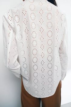 Spring Women White Long Sleeve Hollow Out Cutout Eyelet Embroidered Shirt - Multi,S Summer Long Sleeve Top With Broderie Anglaise, Cotton Eyelet Long Sleeve Tops, Spring Long Sleeve Embroidered Top With Broderie Anglaise, Casual Broderie Anglaise Shirt For Spring, White Button-up Shirt With Broderie Anglaise, White Cotton Eyelet Blouse, Casual White Embroidered Top With Broderie Anglaise, White Button-up Eyelet Blouse, White Eyelet Button-up Blouse