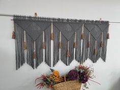 Gray large macrame wall hanging mustard tassels, over bed wall decor, boho home decor Over Bed Wall Decor, Bed Wall Decor