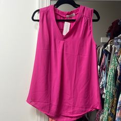 Brand New Sleeveless Pink Blouse V-neck Vest Blouse For Day Out, Pink Tank Top For Summer Workwear, Summer Sleeveless Camisole For Workwear, Pink Sleeveless Top For Work, Casual Sleeveless Camisole For Work, Casual Tank Blouse For Work, Casual Sleeveless Workwear Blouse, Pink Sleeveless Blouse For Work, Anna Silk