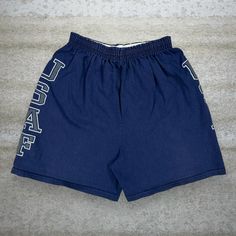 Vintage United States Air Force Shorts Navy Blue Cotton Reflective Logo Made in USA 90s Skate / Streetwear Great Condition: 9/10 Men's Size: Medium Waist: 28" to 34" Length (inseam): 4" Leg Opening: 12" Thigh Opening: 12" Front Rise: 12.5" Blue Short Leg Bottoms For Streetwear, Navy Casual Athletic Shorts For Streetwear, Blue Bottoms With Letter Print, Short Length, Blue Athleisure Bottoms With Letter Print, Blue Letter Print Athleisure Bottoms, Casual Blue Shorts With Letter Print, Blue Relaxed Fit Athletic Shorts For Streetwear, Blue Letter Print Short Bottoms, 90s Style Blue Shorts For Streetwear