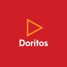 the logo for doritos is shown in orange and white on a red background