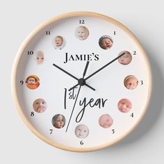 a clock with the words james's 1st year on it and photos of babies