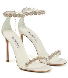 Aquazzura - Love Link 105 embellished sandals | Mytheresa Fancy Heels, Dr Shoes, Embellished Sandals, Designer Heels, Womens High Heels, High Heel Sandals, Bridal Wedding, Luxury Shoes, Beautiful Things