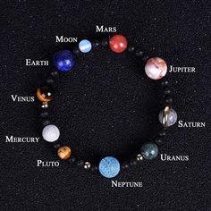 Chakra Bracelet Solar System Galaxy Planet Anxiety Relief Gemstones – EvelynCreations Galaxy Solar System, Nine Planets, Solar System Bracelet, 9 Planets, Galaxy Planets, Mala Bead Necklace, Chakra Bracelet, Gemstone Beaded Bracelets, Bracelets Handmade Beaded