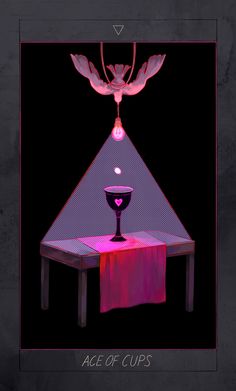 an image of a table with a wine glass on it and the words age of cups above it