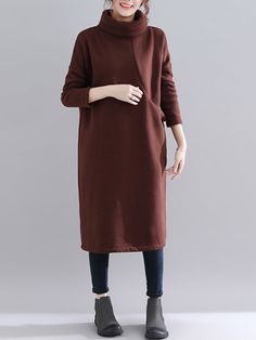 Sku CY-!89420 Material >70%Cotton Style Loose , Long Sleeves Feature Solid Color Neckline High-neck Occasion Casual , Simple Seasons Autumn , Winter Type Sweater Dresses Color BLACK,GRAY,CARAMEL Size L,XL Please consult the size chart we provide for this item's measurements to help you decide which size to buy.Please note: There may be 1-3cm differ due to manual measurement.CMINCH Neckline Bust Length L 56 116 104 XL 56 124 106 Fall Relaxed Fit Long Sleeve Sweater Dress, Solid Color Long Sleeve Sweater Dress For Work, Long Sleeve Solid Sweater Dress For Work, Long Sleeve Sweater Dress For Work, Casual Fall Dresses With Stand Collar, Casual Long Sleeve Cotton Sweater Dress, Winter Cotton Dress With Crew Neck, Cotton Crew Neck Dress For Winter, Winter Crew Neck Cotton Dress