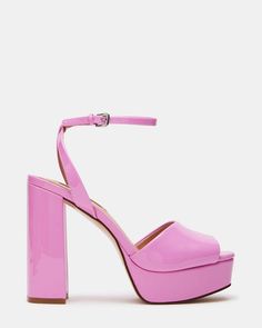 LOURDES Pink Patent Platform Heel | Women's Heels Pink Platform Shoes, Pink Platform, Pink Platforms, Steve Madden Store, Apparel Merchandising, Platform Block Heels, Chunky Block Heels, Women's Heels, Platform Heel