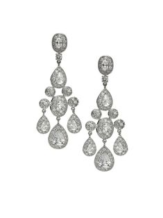 Sparkling Chandelier Earrings Feature Pear-shaped Cubic Zirconia Accented With Smaller Stones. Set In Rhodium Plated Brass. From The Dessy Group. Shown In Cubic Zirconia. Teardrop Bridal Earrings, Wedding Jewelery, Blush Earrings, Bridal Earrings Chandelier, Bridesmaids Gift Sets, Empire Chandelier, Wedding Day Jewelry, Wedding Bridesmaid Jewelry, Cubic Zirconia Jewelry