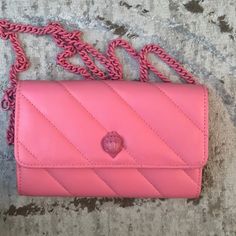 Bubblegum Pink Kurt Geiger Wallet In Chain Wallet On Chain, Kurt Geiger, Bubblegum Pink, Wallets, Bag Lady, Backpacks, Wallet, Handbags, Chain