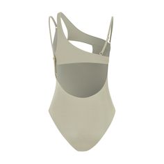 a women's white bodysuit with straps on the sides and an open back