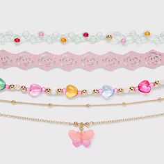 Girls' 5pk Butterfly Choker Necklace Set - Cat & Jack™ Blue/purple : Target Butterfly Choker Necklace, Tattoo Choker Necklace, Butterfly Choker, Bow Choker, Tattoo Choker, Charm Choker Necklace, Choker Necklace Set, Elastic Hair Ties, Pink Bow