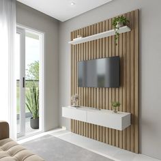 Homedock Painel Ripado para TV até 50” 1 Prateleira 2 Portas Aspen 143 cm - Freijó c/ Off White Fosco Móveis Província Wooden Accent Wall, Backdrop Tv, Cozy Living Spaces, Redecorate Bedroom, Slat Wall, Elegant Interiors, Room Aesthetic, House Inspo, Interior Design Living Room