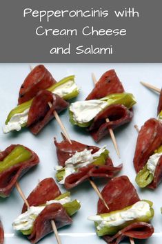 appetizers with cream cheese and salami on skewers